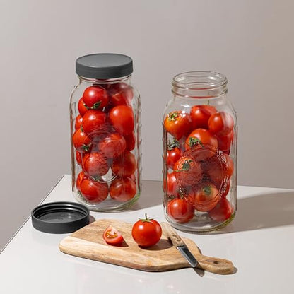 Wide Mouth Mason Jars 64 oz [2-Pack] with Airtight Lids – Large Glass Storage Jars for Pasta, Cookies, Dry Goods & Infused Water | BPA-Free Leak-Proof Lids - size: 64 oz