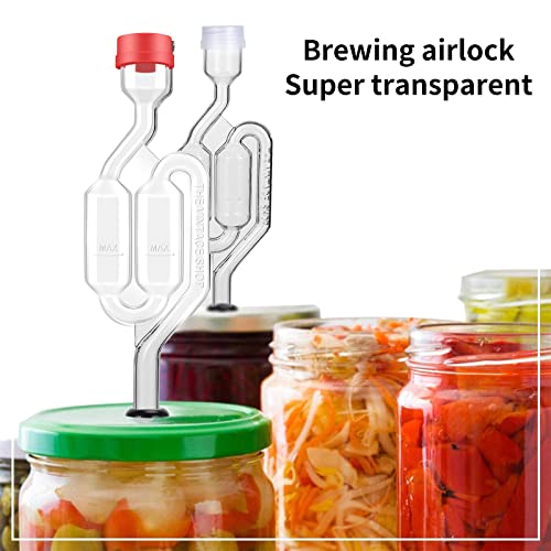 Airlocks for Fermenting, Brewing Supplies, Super Transparent Upgraded Version of 4 Fermentation Airlock, 4#6 Stoppers and 8 Airlock Grommets, Used for Brewing Wine, Beer, Sauerkraut, Pickles, Etc - color: Red-4 PCS