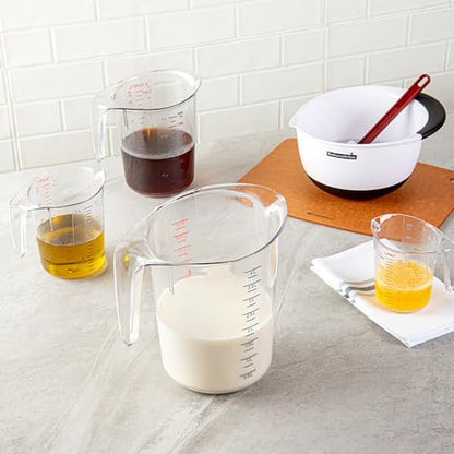 Restaurantware RW Base 4 Quart Measuring Jar 1 Durable Measuring Beaker - Metric And Imperial Units V-Shaped Spout Clear Plastic Measuring Cup Handle With Thumb-Grip Tolerates Up To 248F - color: Clear, size: 9.50" × 7.25" × 9.50"