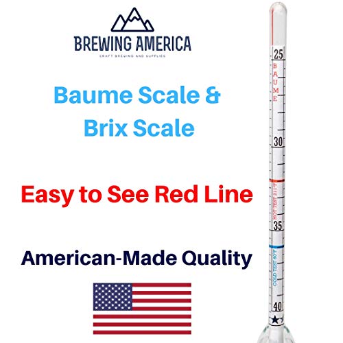 Brewing America USA-Made Maple Syrup Hydrometer - Density Meter for Sugar and Moisture Content Measurement – Made in America - BRIX & Baume Scales - Easy Read Red and Blue Line Calibrated