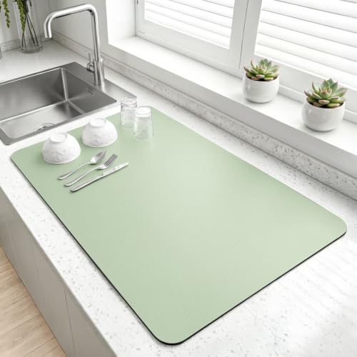 LOPNUR Kitchen Dish Drying Mat, 24"x16" Dish Drying Mats for Kitchen Counter, Diatomite Coffee Mat, Super Absorbent Dish Drying Pad, Heat Resistant Mat with Anti-slip Rubber Backed, Sage Green - color: Sage Green, size: 24" x 16"