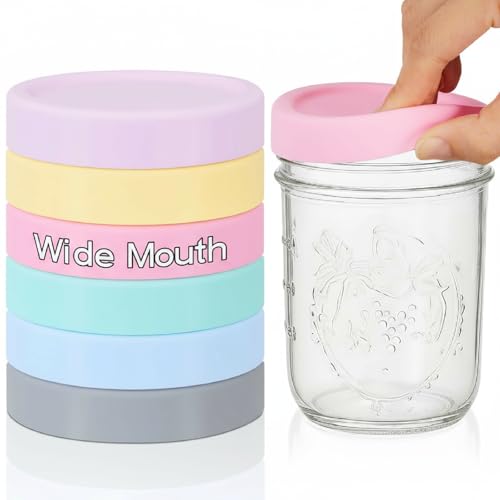Teenyyou 6 Pcs Silicone Wide Mouth Lids Mason Jar Lids Thickened Leak Proof Lid for 86 mm All Wide Mouth Mason Jars, Reusable Large Canning Jar Caps(Macaron) - color: Macaron, size: 86 mm