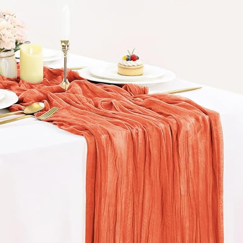 Orange Cheesecloth Table Runner 10FT Gauze Table Runner Cheesecloth Fabric Rustic Burnt Orange Cheese Cloth Runner Boho Sheer Table Cloth Runner for Birthday Wedding Banquet - color: Orange, size: 10ft x 1pc