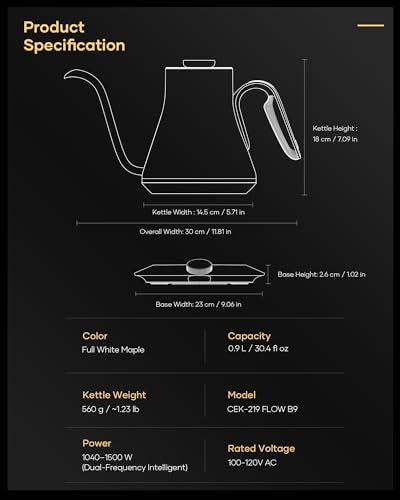 Cocinare Gooseneck Electric Kettle, ±1°F Precise Temperature Control, 1500W Fast Heating, Pour Over Coffee & Tea Kettle with Brew Timer & Keep Warm, Stainless Steel, 0.9L (White Maple) - color: White Maple