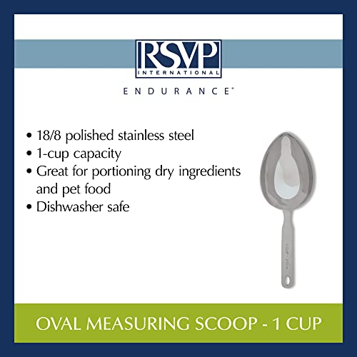 RSVP International Endurance Stainless Steel Measuring Scoop Collection, Oval, 1-Cup - size: Oval, 1-Cup