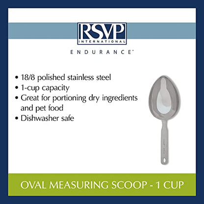 RSVP International Endurance Stainless Steel Measuring Scoop Collection, Oval, 1-Cup - size: Oval, 1-Cup