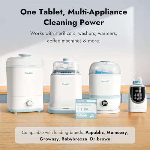 Papablic Descaling Tablets, 25 Count – Compatible with Baby Brezza, Momcozy, Bottle Washer, Warmer, Sterilizer & Formula Maker – Removes Milk & Limescale for Better Performance
