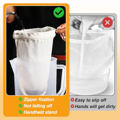 9 Pcs Fine Mesh Strainer Bags with Stainless Steel Handle, Reusable Nut Milk Bag Cheesecloth Filter Bag for Straining Cheese Fruit Juice Coffee Yogurt Tea (Small)