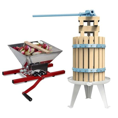 SQUEEZE master Fruit Apple Cider Wine Classic Press- 4.75 Gallon/18L-Solid Wood Basket with Fruit Apple Wine Classic Crusher -7 Litre/1.8Gallon