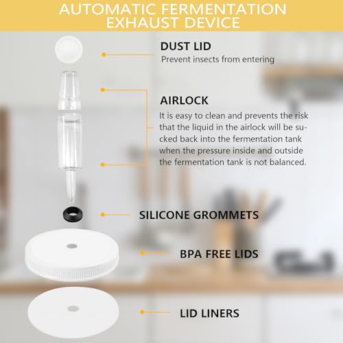 Artcome 18 PC Airtight 1 Gallon Fermentation Lid with Airlock - Transform Gallon Jar Into a Fermenter - Perfect for Pickles, Hard Kombucha, Beer, Wine, Cider - Gallon Lid with Econolock Airlock - size: 4 airlocks + lids