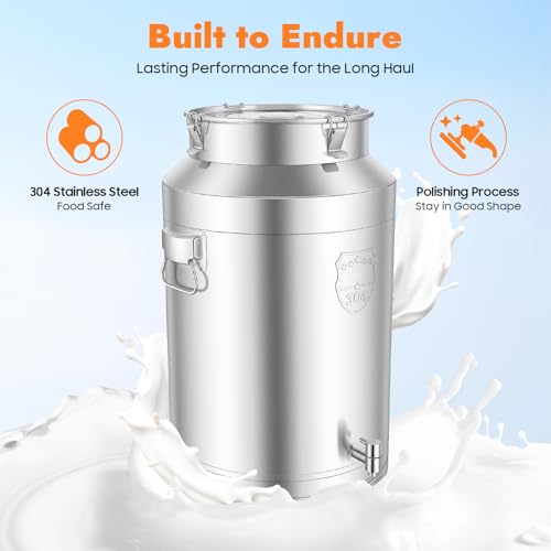 Stainless Steel Milk Can, 76L/20.1Gal Metal Drink Dispenser Airtight Canister with Faucet & Lid, Wine Oil Beverage Storage Container for Kitchen Restaurant Party, W15.8*H25.2in - size: 76L/20.1Gal w/Faucet