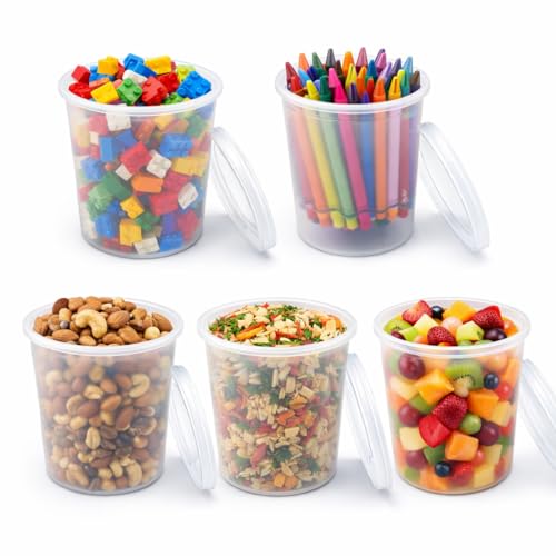 32 oz [20-Pack] Microwavable Plastic Deli Food Storage Containers with Lids | BPA Free, leak-resistant, stackable and freezer-safe design helps keep food fresh and secure - size: 32 oz - 20 Pack
