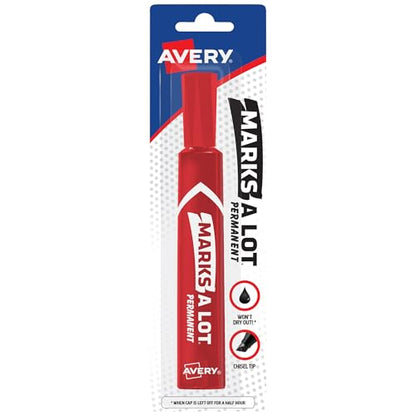 Avery Marks-A-Lot Permanent Markers, Regular Desk-Style Size, Chisel Tip, Water and Wear Resistant, 1 Red Marker (17887) - size: 1 Count (Pack of 1)
