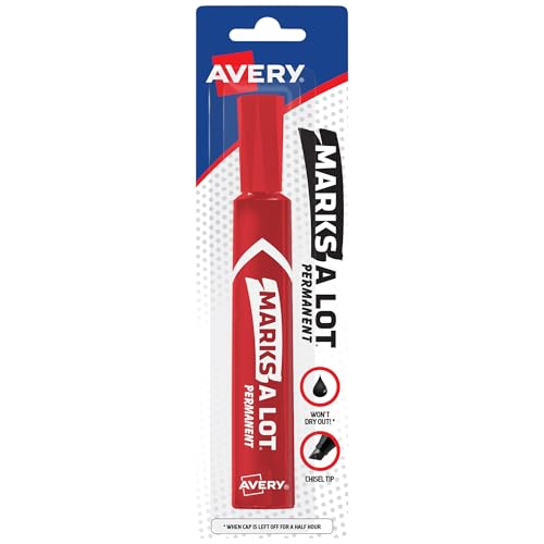 Avery Marks-A-Lot Permanent Markers, Regular Desk-Style Size, Chisel Tip, Water and Wear Resistant, 1 Red Marker (17887) - size: 1 Count (Pack of 1)