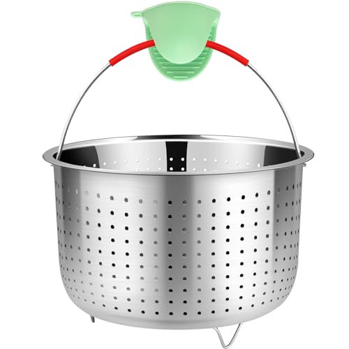 REDANT Mesh Strainer and Vegetable Steamer Basket for Pot, Instant Pot Accessories 8Qt, Stainless Steel Veggie Steamer for Cooking Broccoli, Eggs, Pasta, Quinoa - With 2 Silicone Gloves, 8 Quart - size: 8 Qt - Steamer Basket