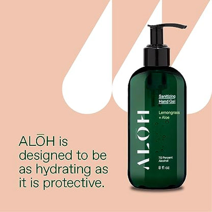 ALŌH Sanitizing Hand Gel 2-pack | Lemongrass + Aloe | 70% Alcohol Hydrating Hand Sanitizer Gel with Essential Oil, for Kids & Adults | 8oz Size Bottle (Set of 2) - color: Lemongrass + Aloe
