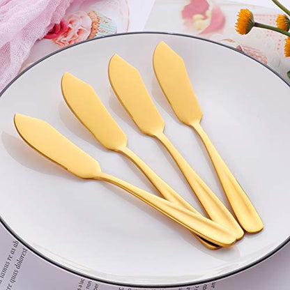 Stainless Steel Cheese Dessert Knives, Set of 6, Breakfast Butter Knife, Slicer Sandwich Spreader(Gold)