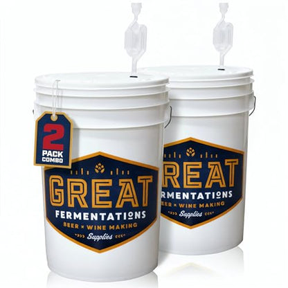 2 Pack 6.5 Gallon Fermenting Buckets with Lids and Handles - BPA-Free Food Grade Fermentation Bucket with Airlocks - Reusable Brewing Containers for Home Brewing Enthusiasts - size: 2-Pack Bucket Kit (2 Lids + 2 Airlocks)