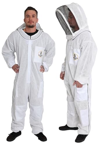 Forest Beekeeping Suit – Pro-Max 3 Layer Ventilated Bee Suit with Reinforced Veil Hood. Beekeeper Suits for Men & Women. Protective Gear and Bee Keeper Outfit for Adults (Small) - size: Small