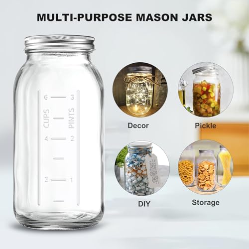 64 OZ Wide Mouth Mason Jars with Lids, Heavy Duty Glass Airtight Storage Canning Jar and Band Half Gallon / 2 Quart, Set of 3