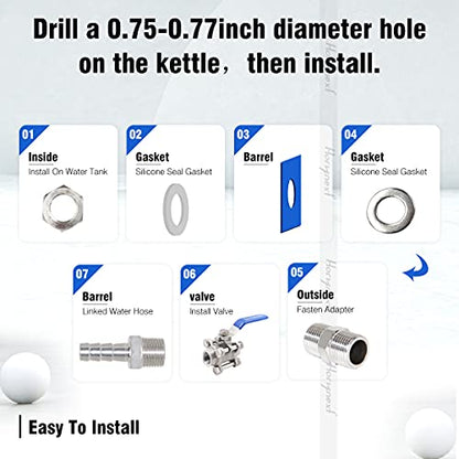 3/4" O.D. thread to 1/2 inch elbow barb stainless steel home brewing bulkhead three-piece ball valve fitting kit, for gallon beer pot brew kettle spigot mash tun - size: 3/4" thread-1/2" barb, 1st gen. 3-piece valve