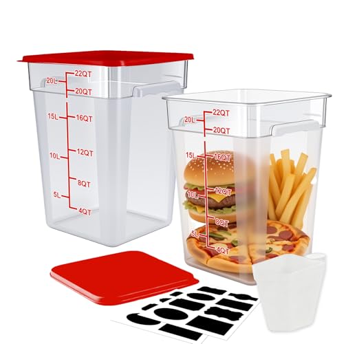 2 Pack Square Food Storage Container With Lid,12-22 Quart Commercial Storage Box With Scale & Handle,Cake Making,Dough Marinating Meat,Kitchen Supplies (Polycarbonate, 23 Quart) - color: Polycarbonate, size: Square-23 Quart
