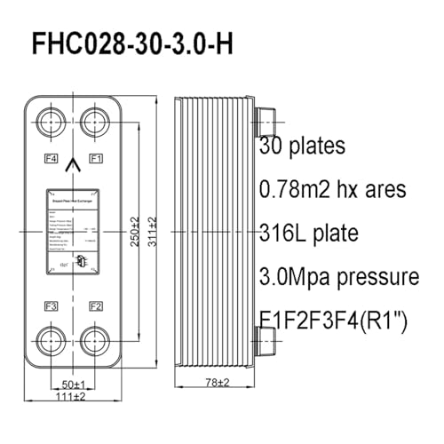 Female Thread Plate Wort Chiller Version 0.78m2 Heat Transfer Areas 30 Plates 316L Stainless Steel Brazed Plate Heat Exchanger with R1 Fitting