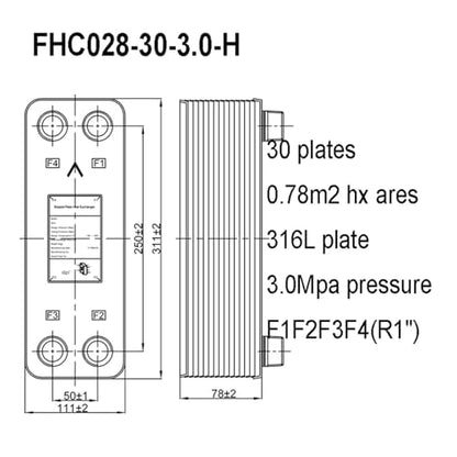 Female Thread Plate Wort Chiller Version 0.78m2 Heat Transfer Areas 30 Plates 316L Stainless Steel Brazed Plate Heat Exchanger with R1 Fitting