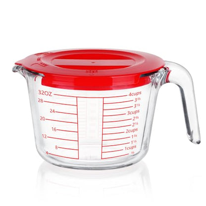 Measuring Cup 4 Cup/1000ML Glass liquid Measuring Cups with Lids | High Borosilicate Liquid Measuring Cups, Dishwasher Freezer and Microwave Safe,Sealable & Food Mixing Use