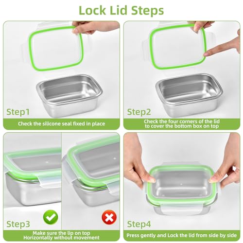 UPTRUST Stainless Steel Food Storage Containers | Leak Proof & Airtight Lids | Set of 5 Containers, Dishwasher & Freezer Safe, Green - size: Set of 5 Containers