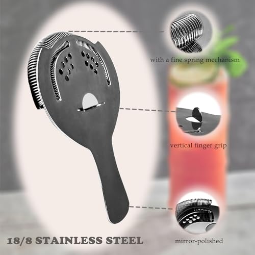 Black Cocktail Strainer for Drinks 2 Prong Hawthorne Strainer with Removable Spring Stainless Steel Bartending Strainer - color: Black