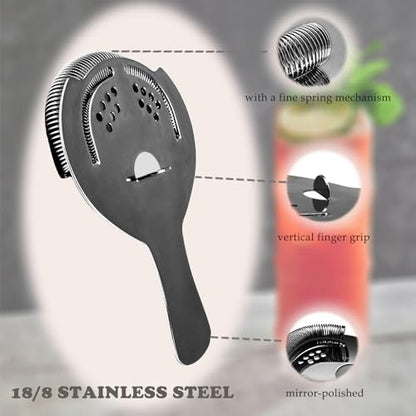 Black Cocktail Strainer for Drinks 2 Prong Hawthorne Strainer with Removable Spring Stainless Steel Bartending Strainer - color: Black