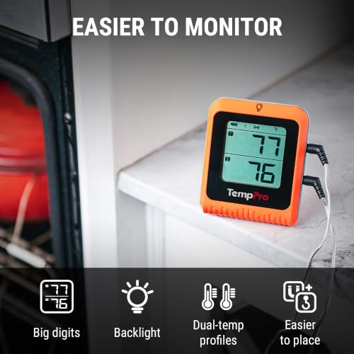 TempPro Wireless Meat Thermometer Digital for Grilling and Smoking, 2 Probes Bluetooth Meat Thermometer for Cooking, Rechargeable Smoker Accessories for BBQ Oven (Previously ThermoPro) - style: 2 Probes