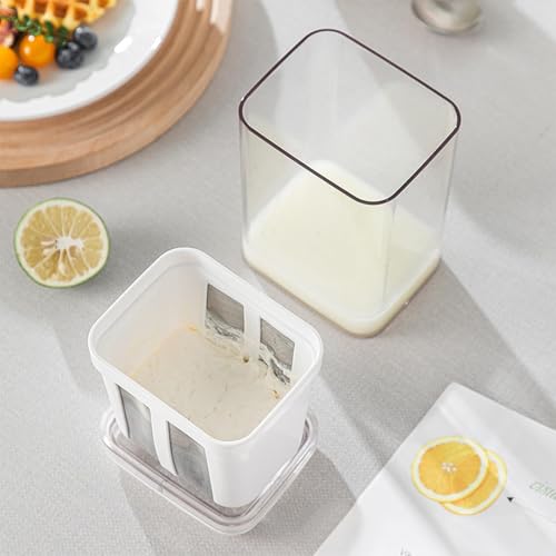 Greek Yogurt Strainer, 1100ml Fine Mesh Strainer with Bag & Lid | Multi Yoghurt Maker Strainer for Thick Greek Yogurt, Soybean Milk, Kefir, Berries, Soup, Fruit Juice & Coffee - size: 1100ML