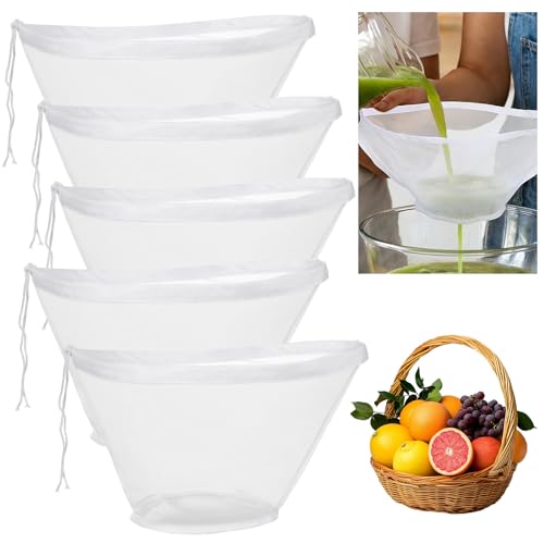 5PCS Cheese Cloth Bag for Straining, Reusable Cheese Cloths, White Bowl-Shaped Filter Bag, Convenient Straining Bags for Milk, Juice, Nut, Dumpling Fillings(40x21cm/15.7x8.3in)
