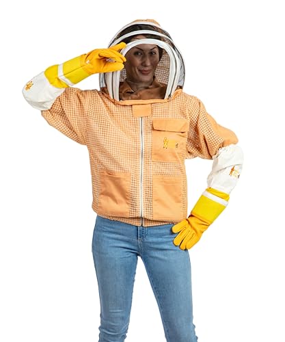 -- 3 Layer Beekeeping Ventilated Jacket Fully Protection Beekeepers Ultra Ventilated Bees Jacket with Fencing Veil (S, Sand/Peach) - color: Sand/Peach, size: Small