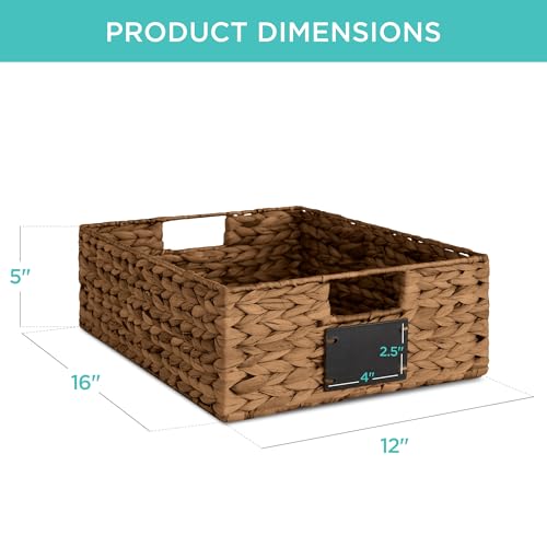 Best Choice Products 40.6x30.5cm(16x12인치) 대형 부레옥잠 식료품 저장실 바구니 4개 세트, 칠판 라벨이 있는 우븐 오거나이저, 분필 마커 - 체스트넛 - color: 밤나무., size: 12x16x5in