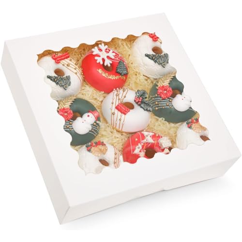 qiqee Auto-pop Up White Pie Boxes with Window 10x10x2.5 inch 20Packs Cookie Donut Bakery Box - color: White, size: 10"x10"x2.5"/20 Pcs