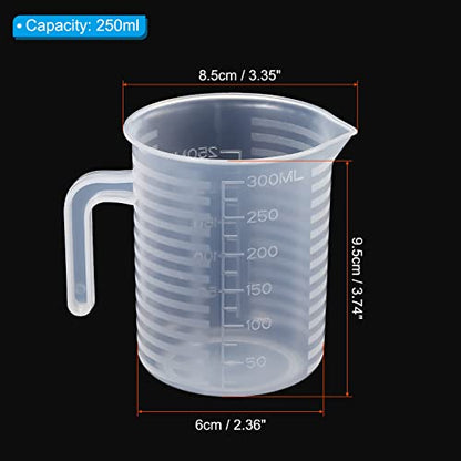 PATIKIL Graduated Beaker, 250ml PP Plastic Liquid Measuring Cup Double Sided Graduations with Handle Lid and Spout for Lab Kitchen Home - size: 250ml