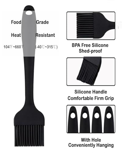 Pastry Brush For Baking,Silicone Basting Brush For Cooking,315°C Heat Resistant Food Brush for Oil & Sauce,Non-Shedding Kitchen Brushes for Butter Bread Meat Egg Wash Cake Baster(3pc Black)