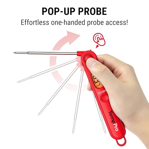 TempPro TP03B Digital Meat Thermometer for Cooking, Instant Read Thermometer with Backlight, Kitchen Food Thermometer for Grill Smoker BBQ Oil Deep Fry Candy Bread Coffee (Previously ThermoPro) - color: Bright red