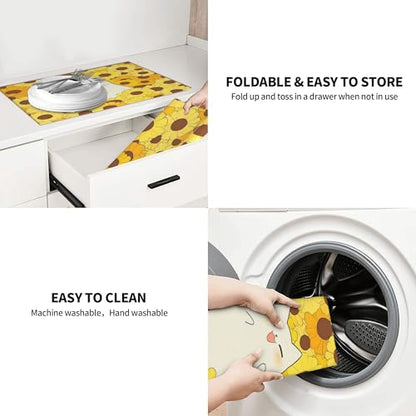 Cute Cat Dish Drying Mat for Kitchen Counter Microfiber Super Absorbent Non-Slip Dish Drying Pad for Countertops Dishes Utensils Stylish Quick-Dry Machine Washable 18x24 Inch - color: Cute Cat