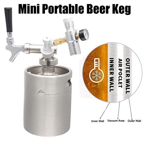 Mini Stainless Steel Beer Keg,Portable Home Dispenser System to Keep Fresh for Home Kitchen Brewing Beer,Keeps Carbonation for Craft Beer Draft and Homebrew,2 liters