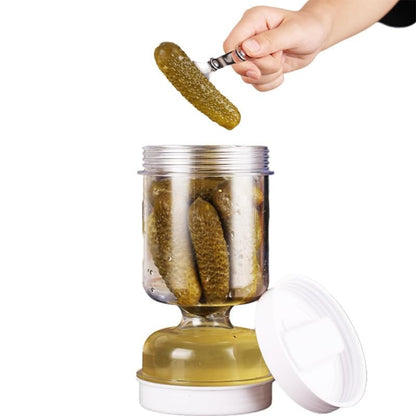 50oz Pickle Jar with Strainer Flip, Leakproof Airtight Food Storage Container Pickle Holder Juice Separator Jar for Capers Olives Jalapenos Includes 2 Forks Silicone Gasket Timer Lid