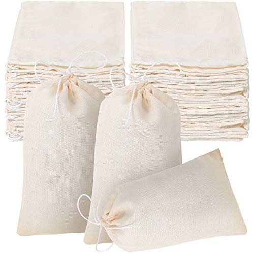 Boao 50 Pcs Cheese Cloth Tea Bags 4 x 6 Inch for Straining Reusable Tea Filter Loose Empty Soup Spice Bags for Cooking Cold Brew Coffee Muslin Strainer