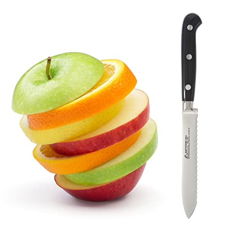 Serrated Utility Knife - MATTSTONE HILL 4.7" Kitchen Knife, German Stainless Steel Vegetable Knife, Paring Knife, Triple Rivet Handle - size: 4.7"