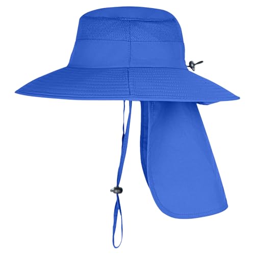 Sun Hats for Men Women Fishing Hat UPF 50+ Breathable Wide Brim Bucket Hats Summer UV Protection Safari Hat with Neck Flap - color: Royal Blue
