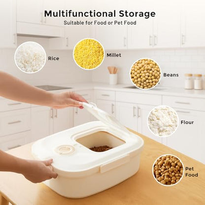 ZOMISIA 40-50lbs Dog Food Storage Container, Large Capacity Collapsible Airtight Pet Food Storage Containers with Rolling Wheels, Transparent Lid, Scoop and Date Track, Khaki - color: Khaki