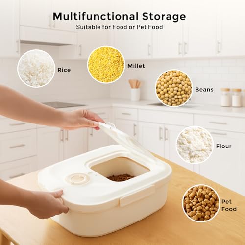 ZOMISIA 40-50lbs Dog Food Storage Container, Large Capacity Collapsible Airtight Pet Food Storage Containers with Rolling Wheels, Transparent Lid, Scoop and Date Track, Brown - color: Brown