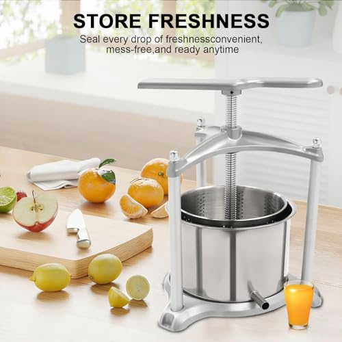 Fruit Wine Press, Wine juicer, 1.6 Gal Fruit Cider Grinder w/Dual Stainless Steel Barrels, Manual Press Machine with Triangular Structure & T-Handle, for Cider Tincture Cheese Herb Vegetables